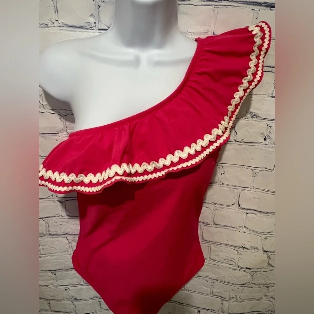 J. Crew ruffle detail One Shoulder Pink One piece swimwear size 4